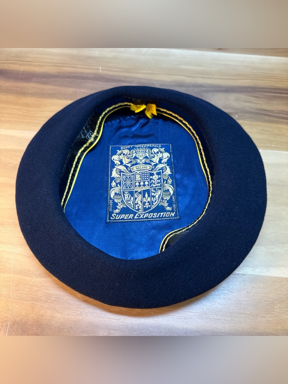 Vintage Beret Impermeable Foulard Super Exposition Black Wool France Sz‎ 59-9,5
